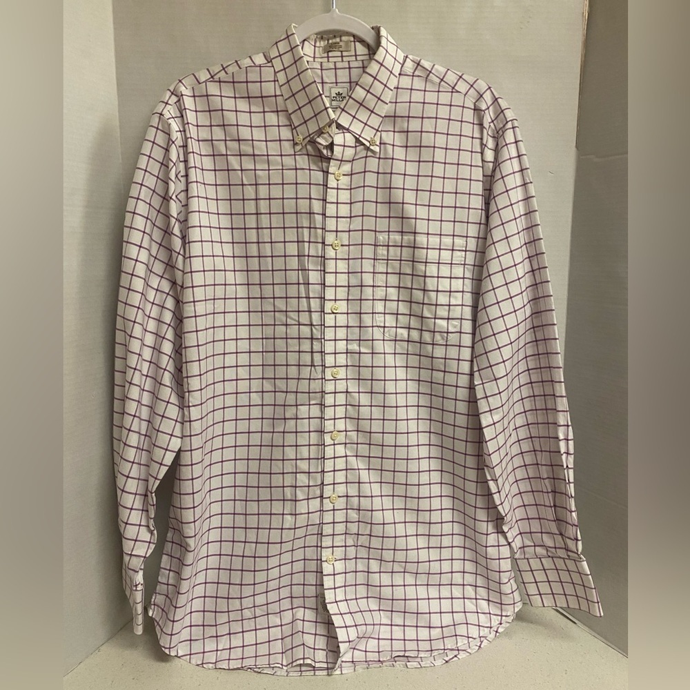 Peter Millar White Button-Down Shirt with Purple Windowpane